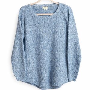 FAT FACE Blue Marled Light Knit Sweater Scoop Neck Relaxed Fit Size 4